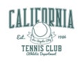 California, Los Angeles tennis club t-shirt design. College style tee shirt with tennis ball. Sport apparel print. Vector